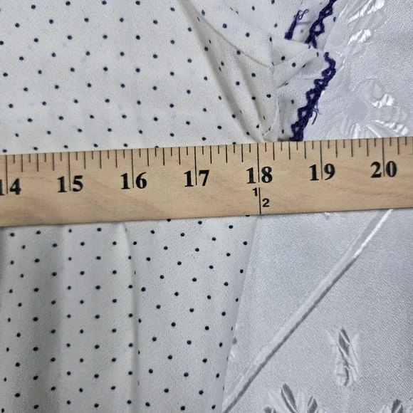 Vintage White Polka Dot Dress Short Sleeve Mock‎ Neck Elastic Waist Ruffle Trim - Picture 4 of 11